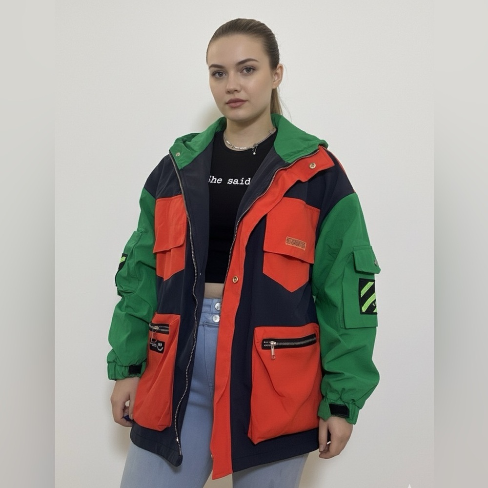 Vibrant Green and Orange Colorblock Jacket - Picture 3 of 9